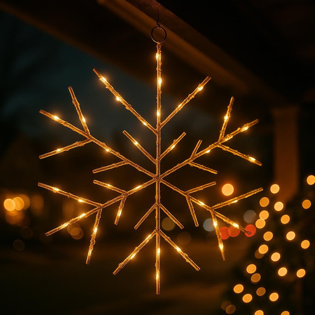 Christmas LED Gold Snowflake Novelty Sculpture with Warm White Twinkle Lights