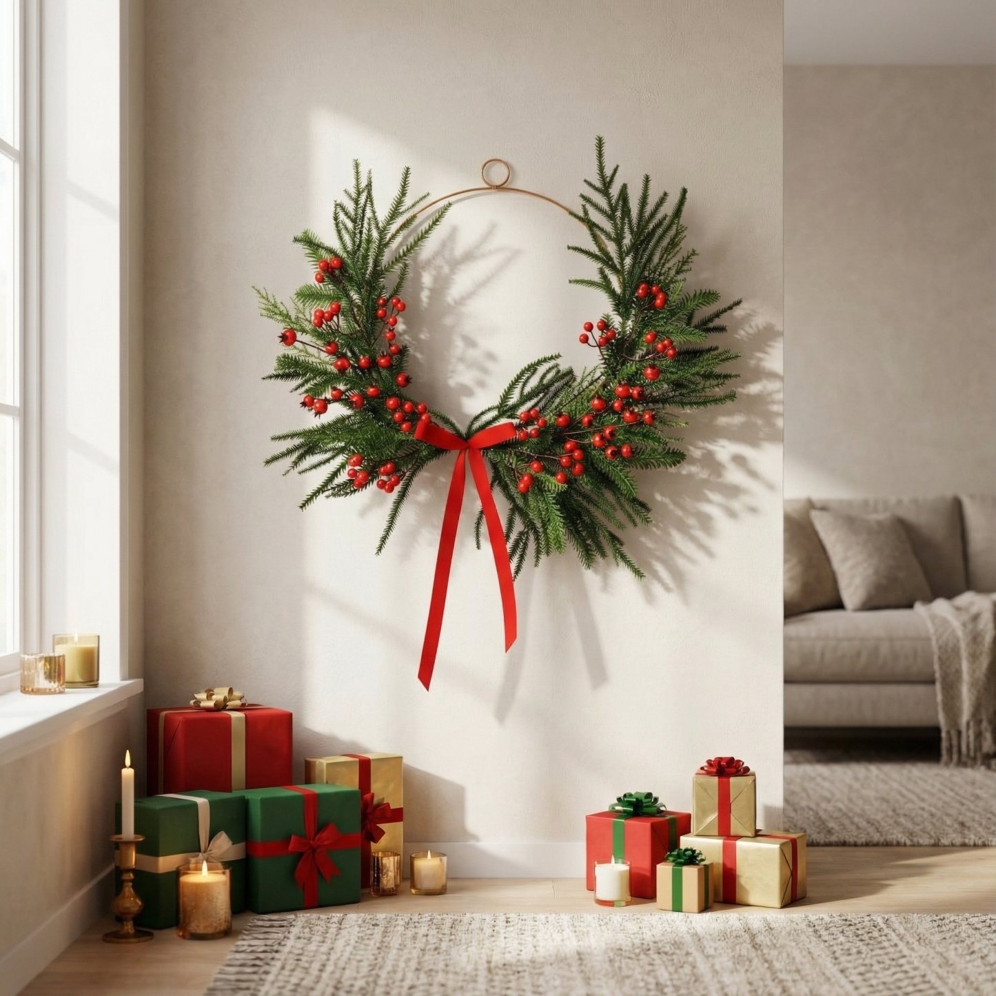 12in Asymmetrical Mixed Christmas Wreath