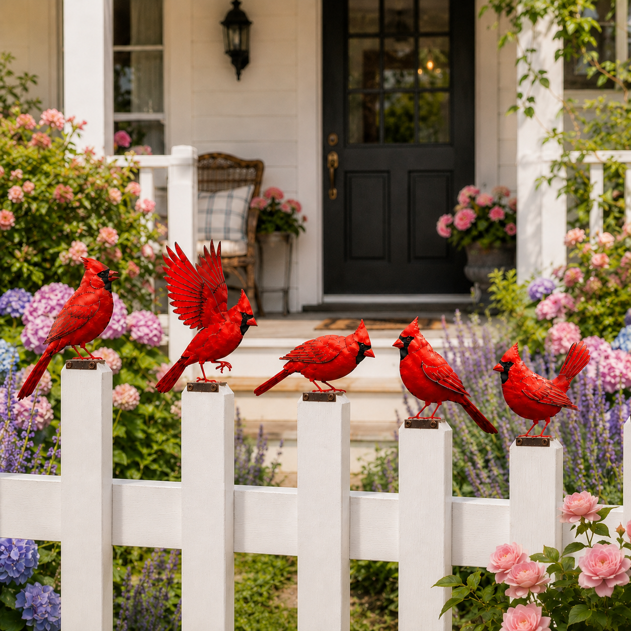 5-Piece Metal Cardinal Fence Post Decor Set