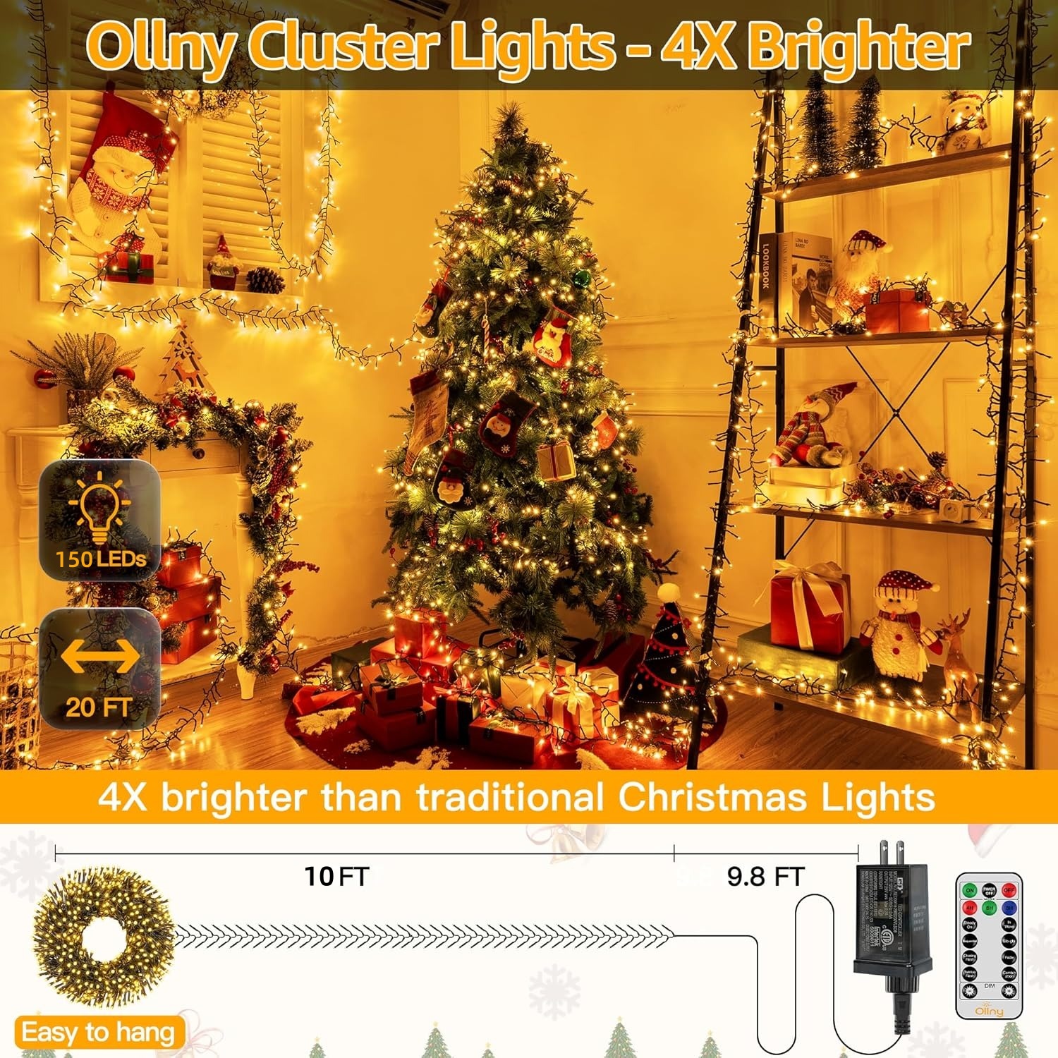 Warm White Christmas Cluster Lights Set for Outdoor Indoor