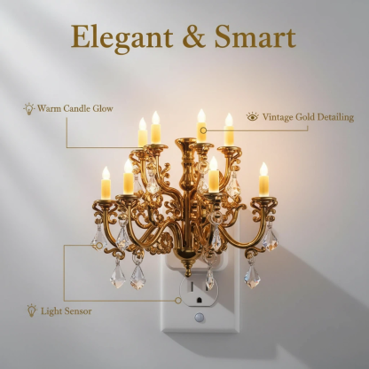 Vintage Crystal Chandelier Plug-in Night Light with Dusk-to-Dawn Light Sensor