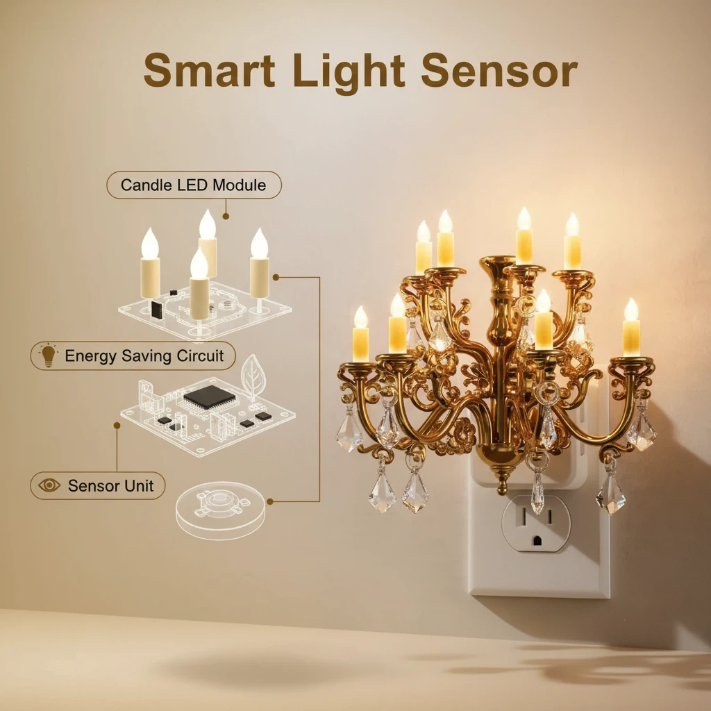 Vintage Crystal Chandelier Plug-in Night Light with Dusk-to-Dawn Light Sensor