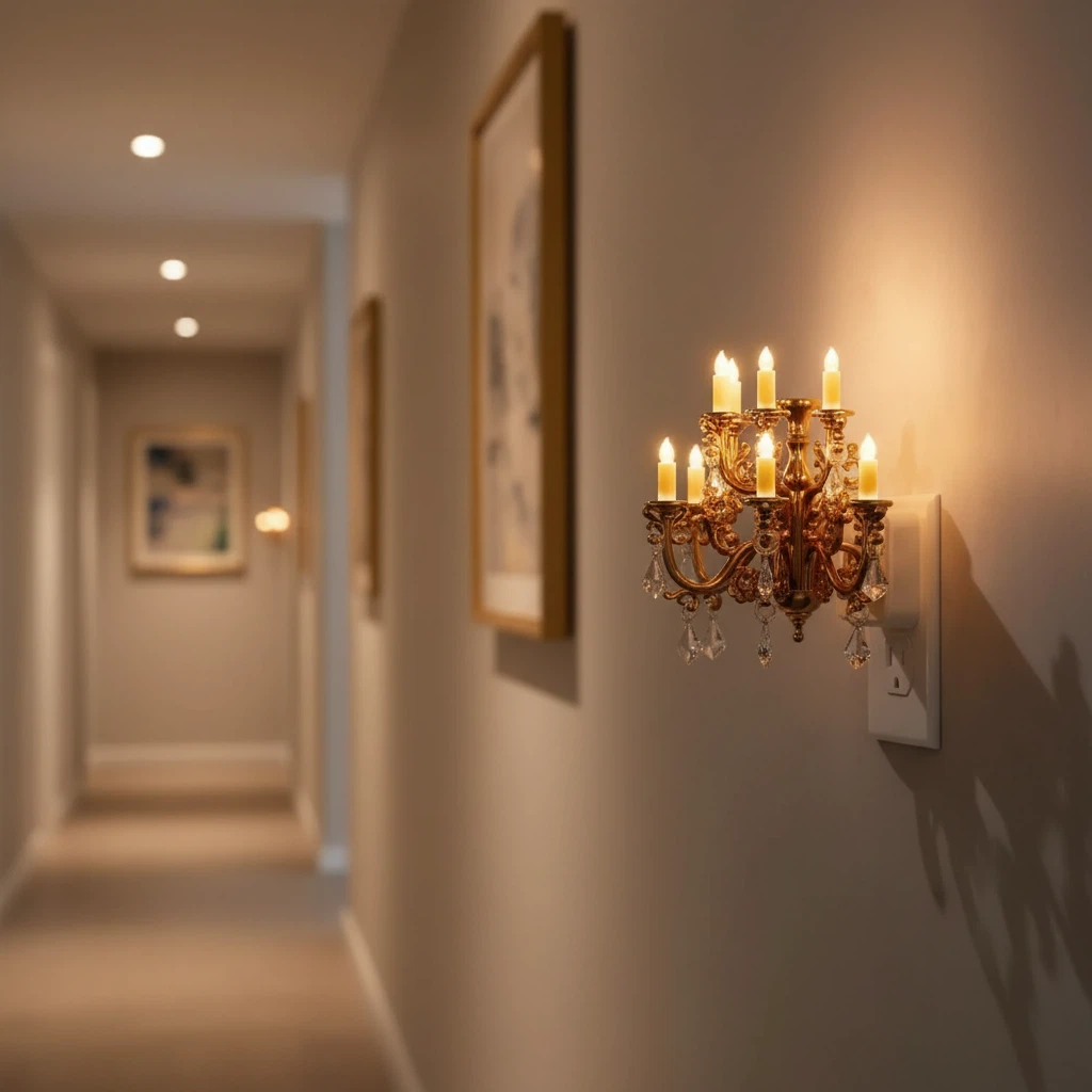 Vintage Crystal Chandelier Plug-in Night Light with Dusk-to-Dawn Light Sensor