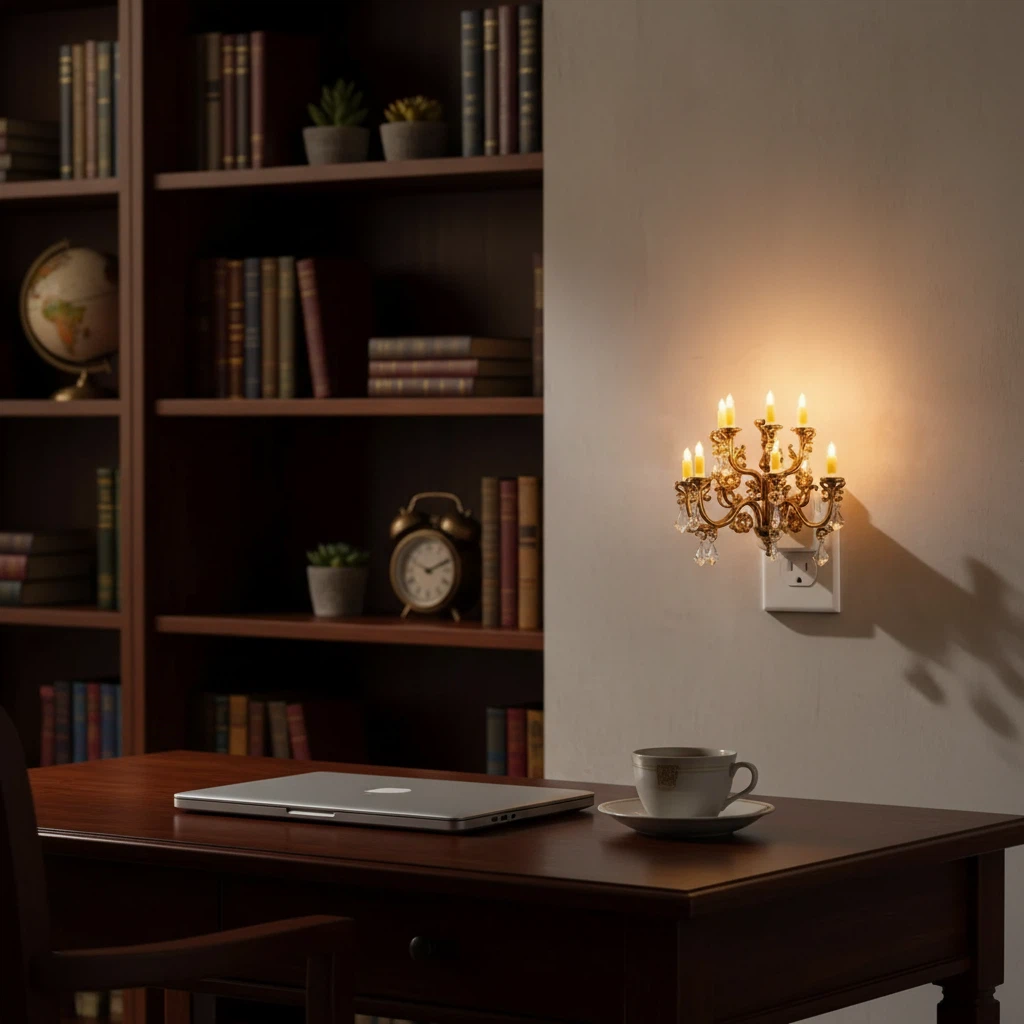 Vintage Crystal Chandelier Plug-in Night Light with Dusk-to-Dawn Light Sensor