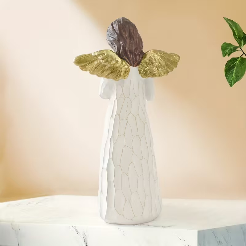 Gold Wing Guardian Angel Statue with Cardinal Bird