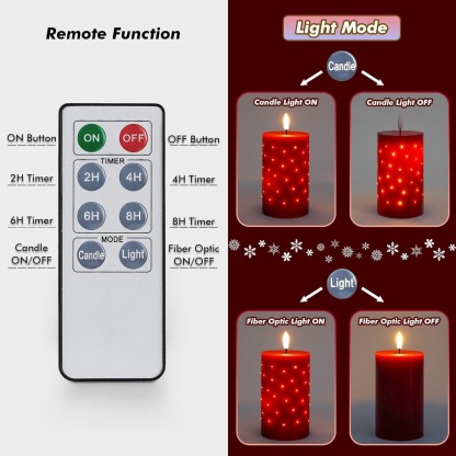 Red Real Wax LED Candles with Twinkle Fiber Optic Lights