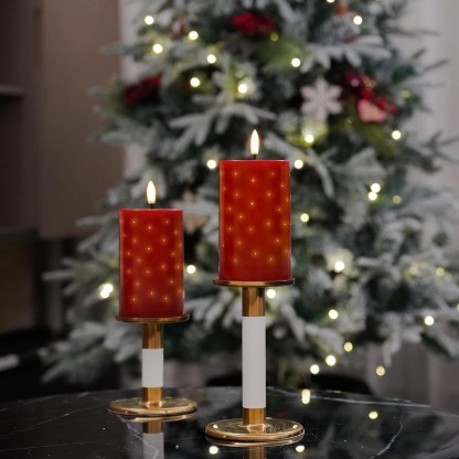 Red Real Wax LED Candles with Twinkle Fiber Optic Lights