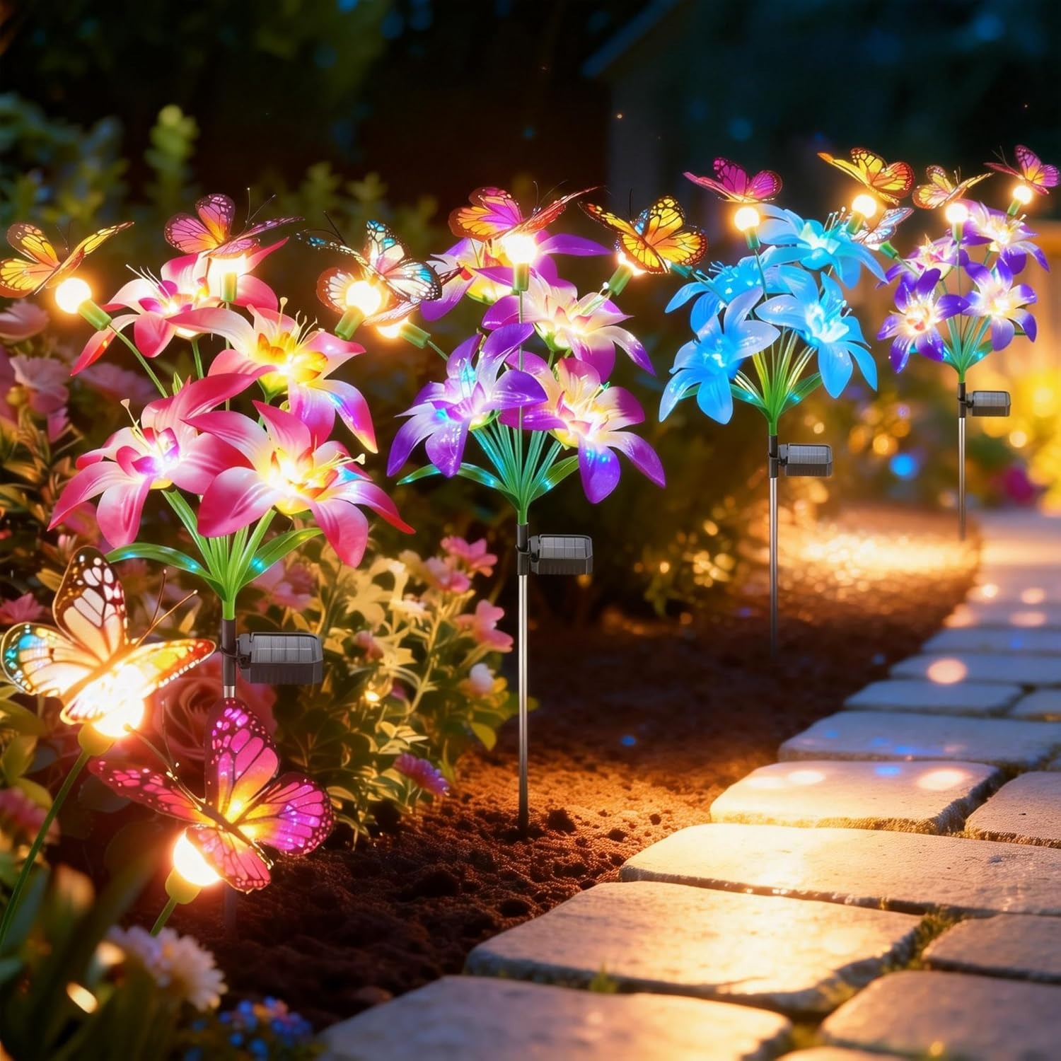 Solar Lights Color Changing Lilies and Butterflies