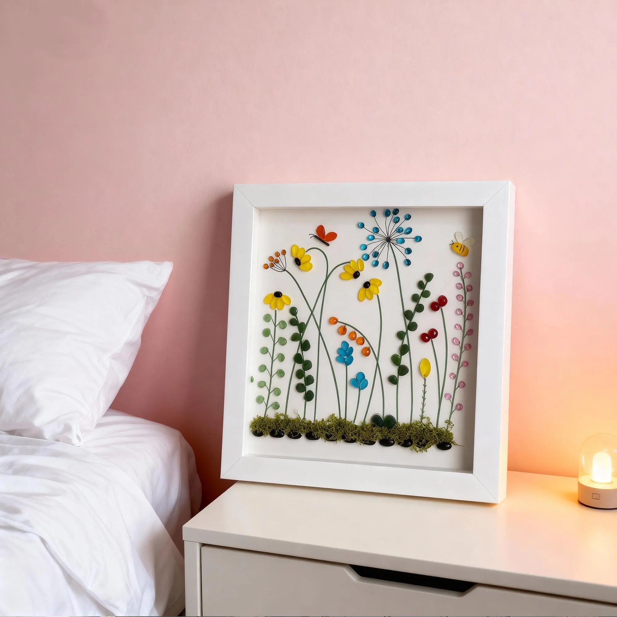 Handmade Beach Glass Flower Garden Picture