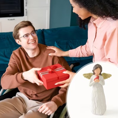 Gold Wing Guardian Angel Statue with Cardinal Bird