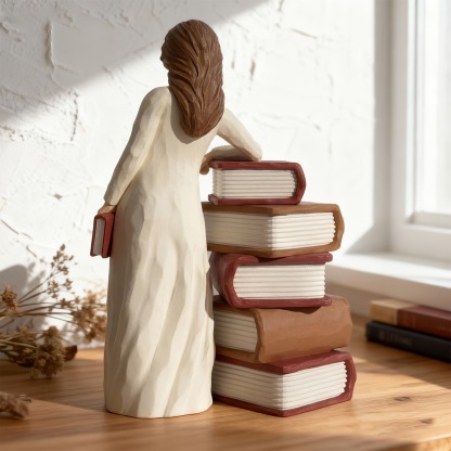Charming Girl Holding Book Figurines