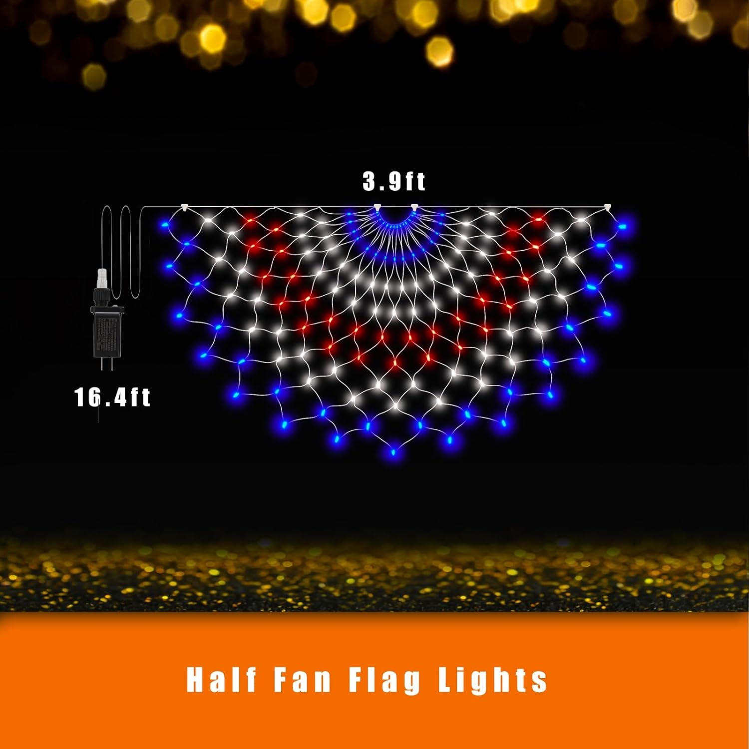 Super Bright USA Half Fan Flag String Lights