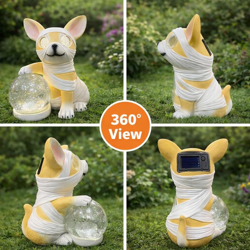 Solar Dog Statue with LED Light Ball
