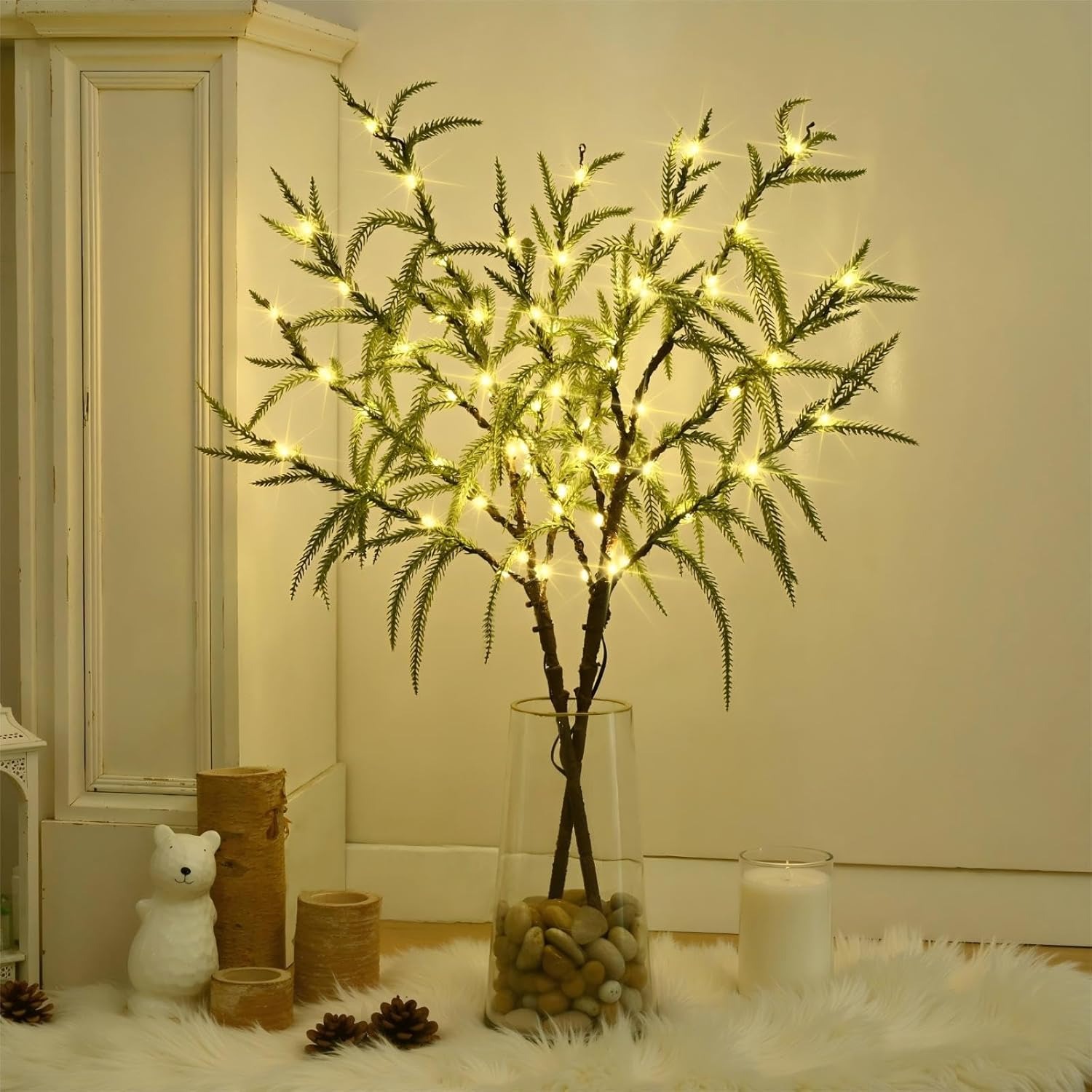 🔥CHRISTMAS ON SALE🔥32" Real Touch Norfolk Pre-lit Pine Branches Christmas Green Plants