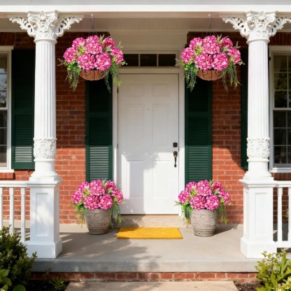 Hanging Fake Silk Hydrangea Flowers with Basket