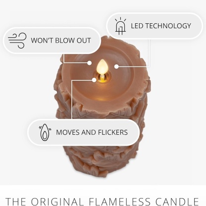 Embossed Leaves Flameless Pillar Caramel Café Moving Flame LED Candle