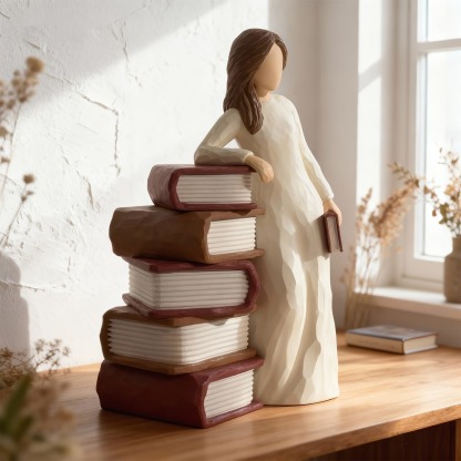 Charming Girl Holding Book Figurines