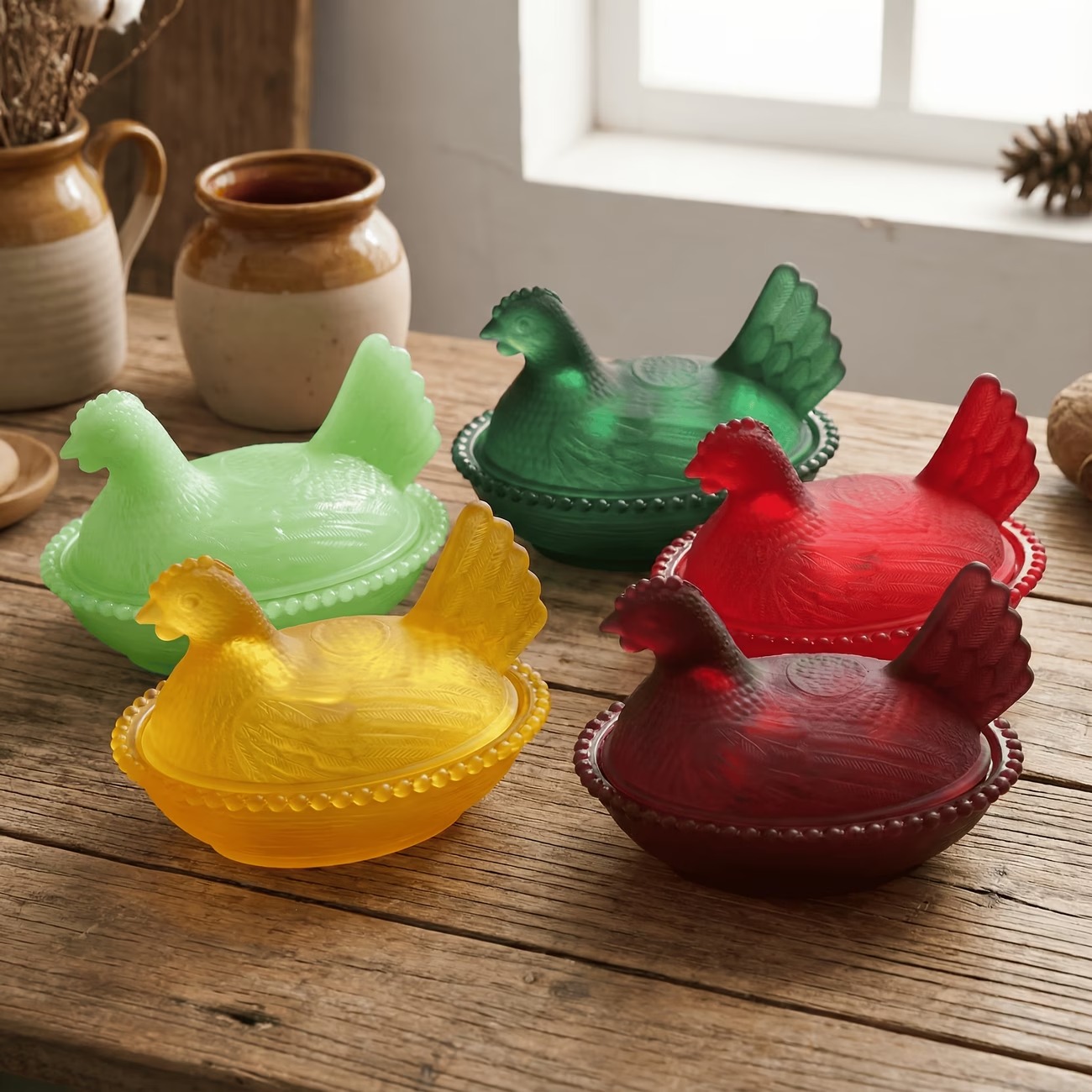 Elegant And Durable Chicken-Shaped Crystal Glass Storage Jar