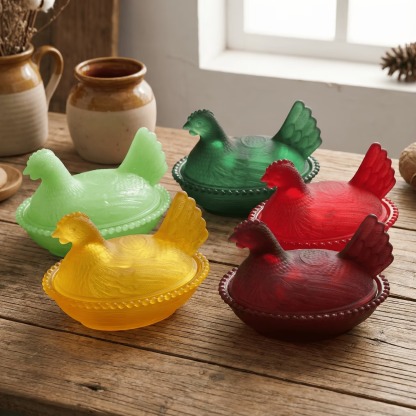 Elegant And Durable Chicken-Shaped Crystal Glass Storage Jar