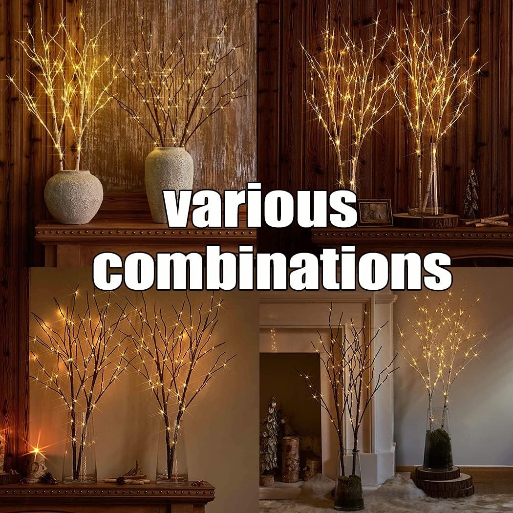 Lighted Brown Branches with Timer 32 in 100 LED for Christmas Holiday Party Decor
