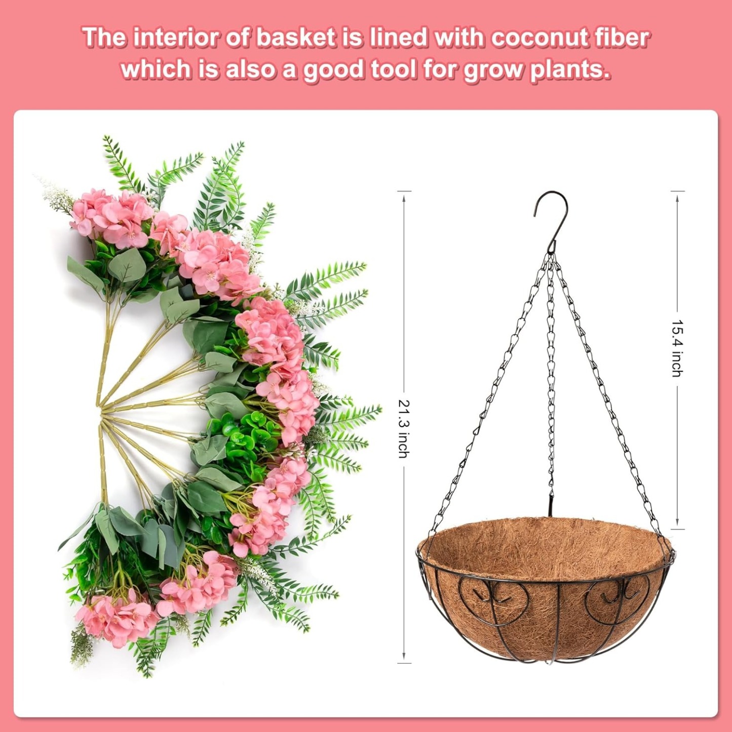Hanging Fake Silk Hydrangea Flowers with Basket