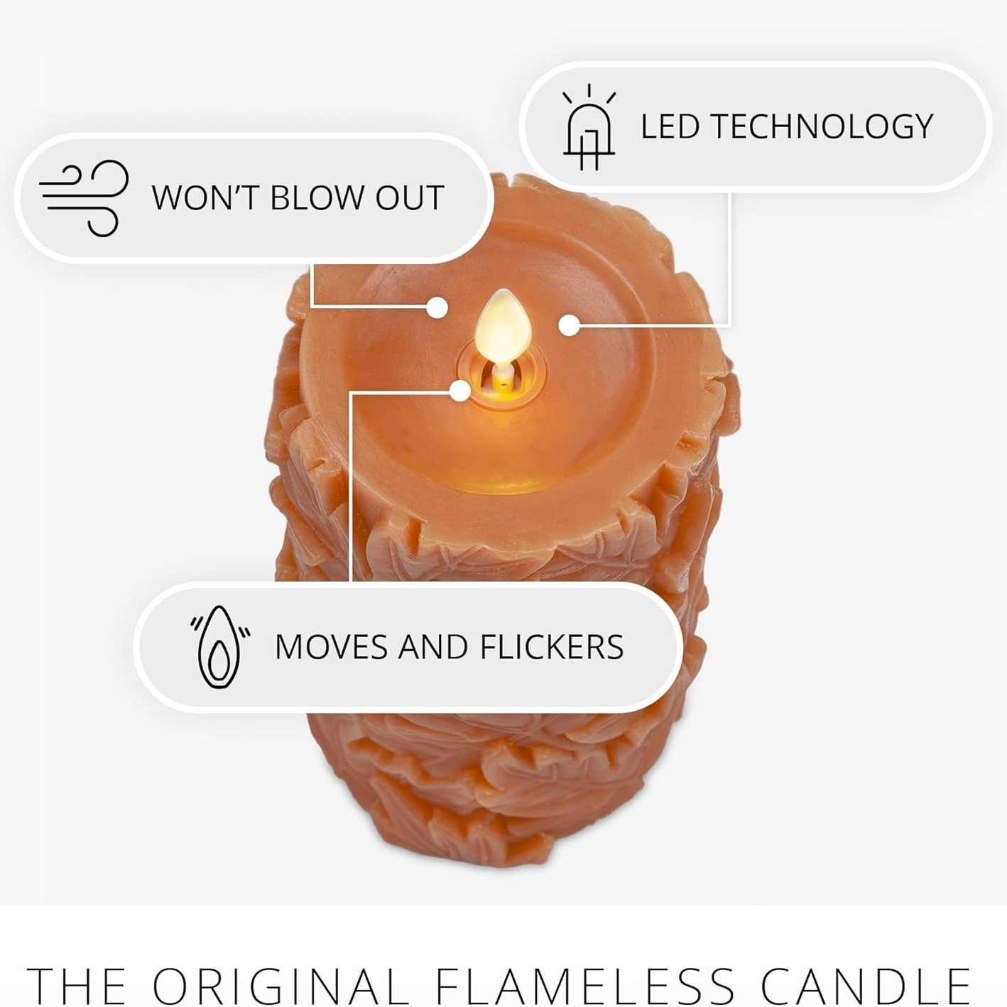 Embossed Leaves Flameless Pillar Marmalade Moving Flame LED Candle