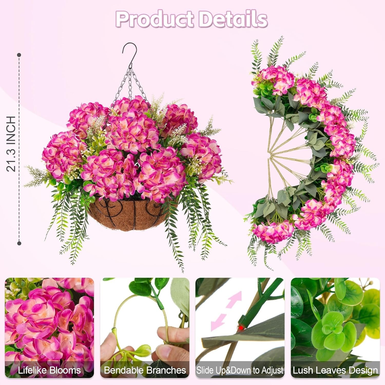 Hanging Fake Silk Hydrangea Flowers with Basket