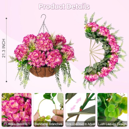 Hanging Fake Silk Hydrangea Flowers with Basket
