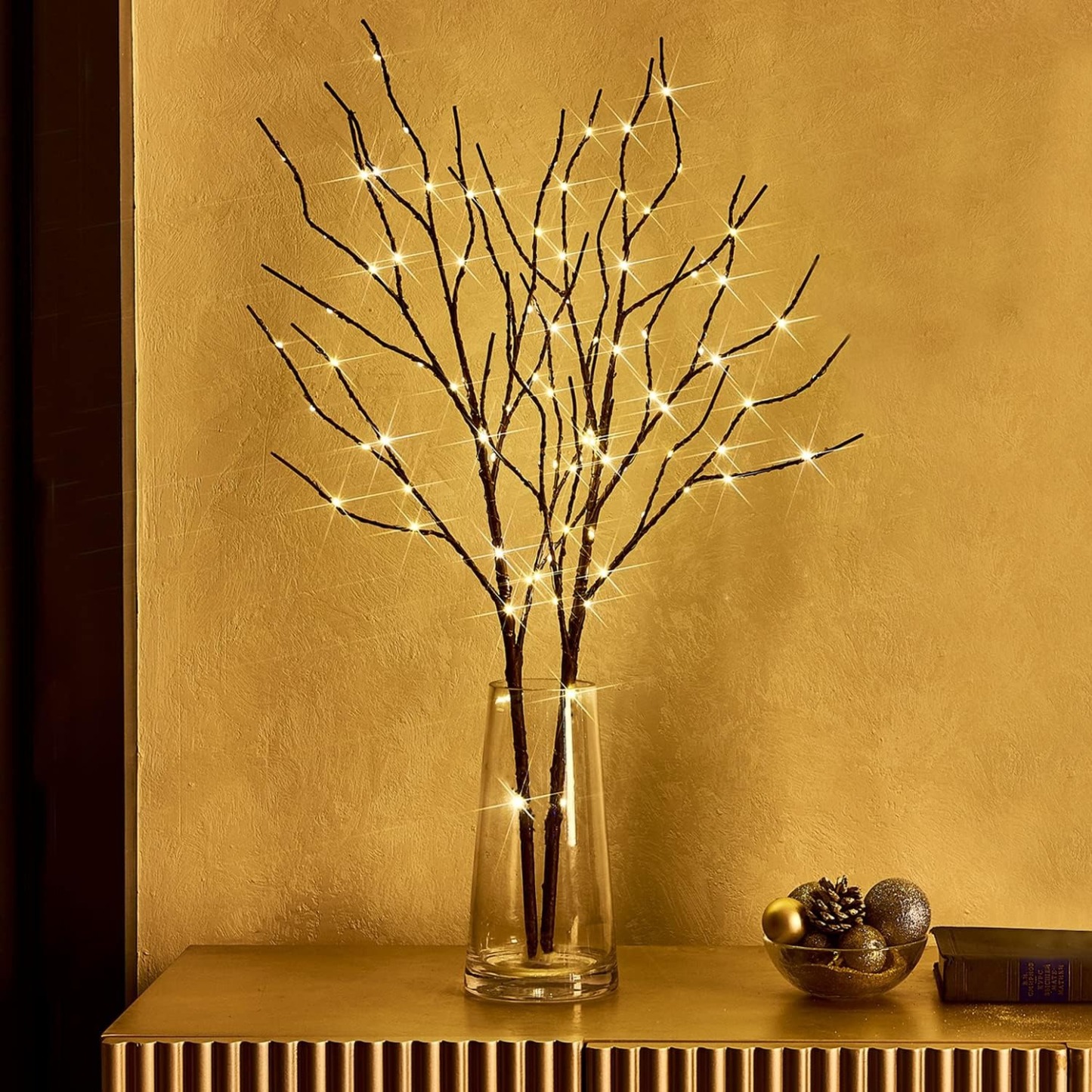 Lighted Brown Branches with Timer 32 in 100 LED for Christmas Holiday Party Decor