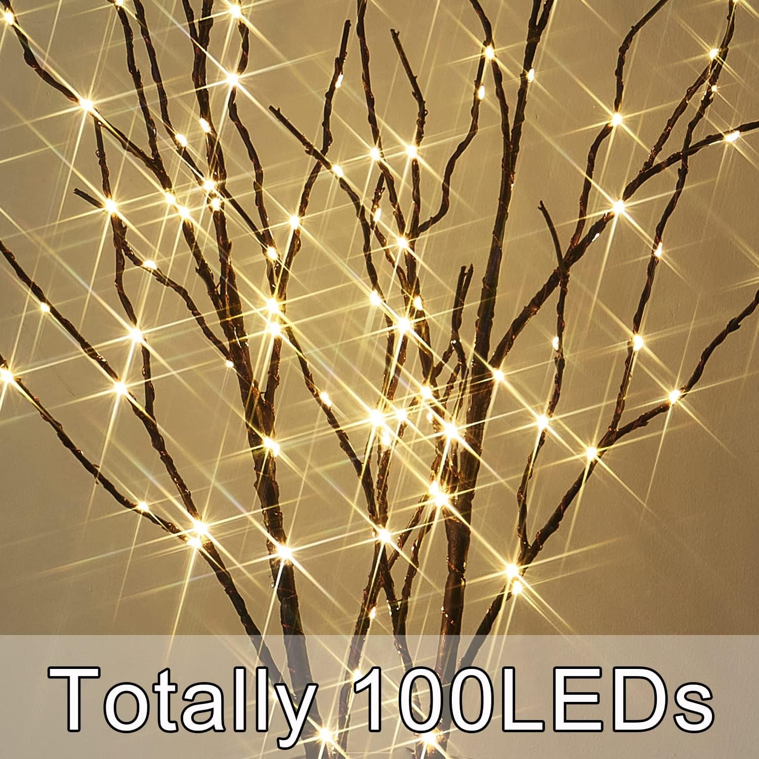 Lighted Brown Branches with Timer 32 in 100 LED for Christmas Holiday Party Decor