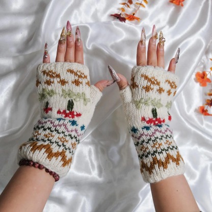 Mushroom Knitted Woolen Handwarmer with Fleece Lining