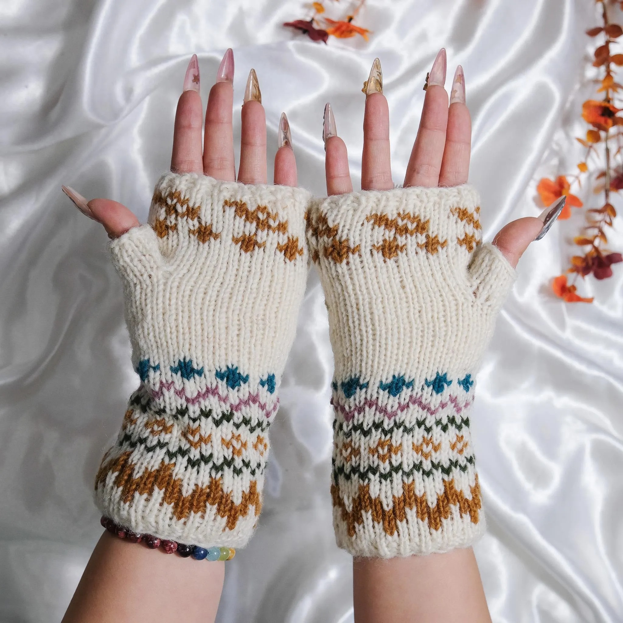 Mushroom Knitted Woolen Handwarmer with Fleece Lining