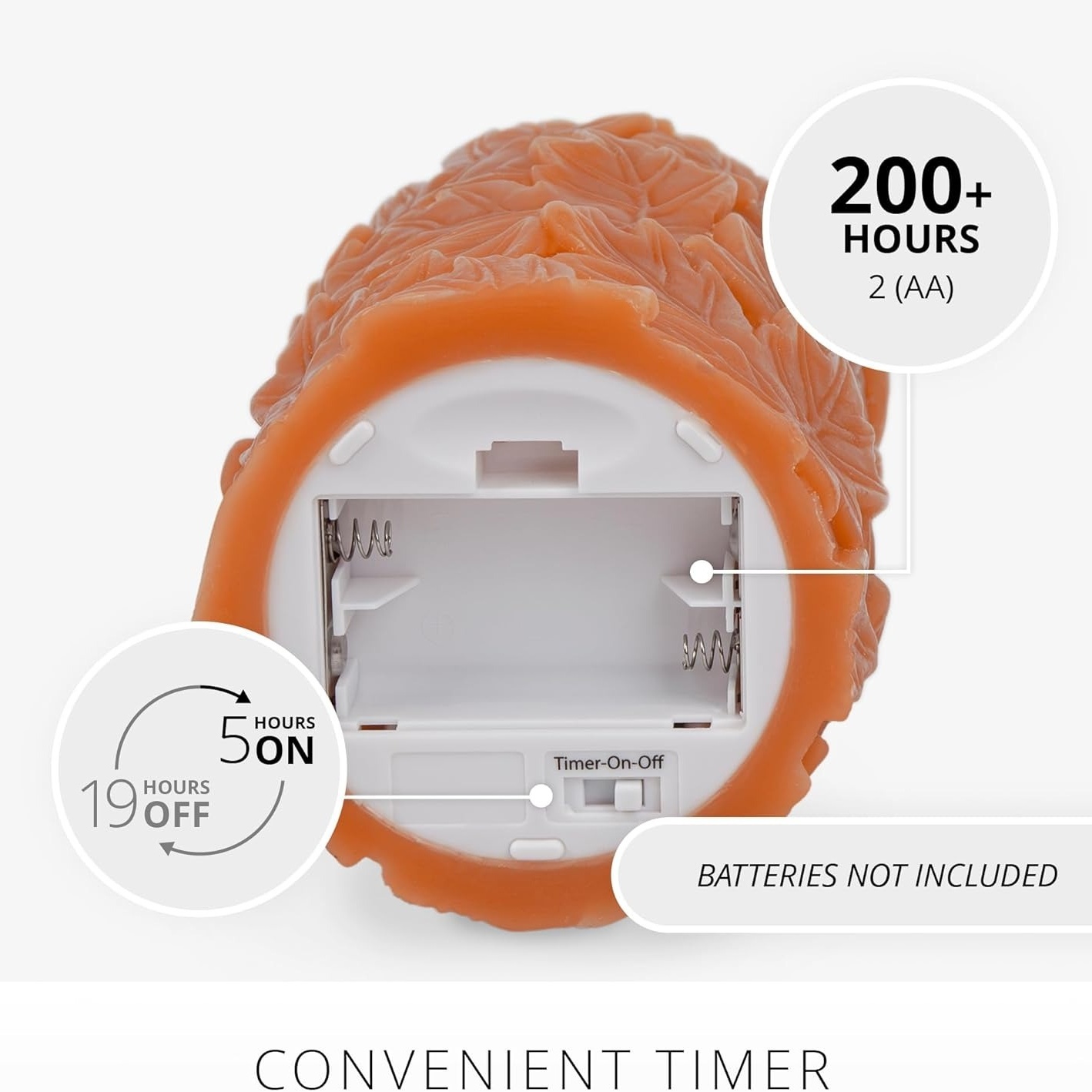 Embossed Leaves Flameless Pillar Marmalade Moving Flame LED Candle