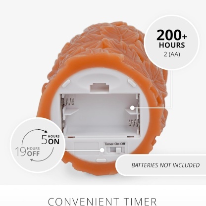 Embossed Leaves Flameless Pillar Marmalade Moving Flame LED Candle