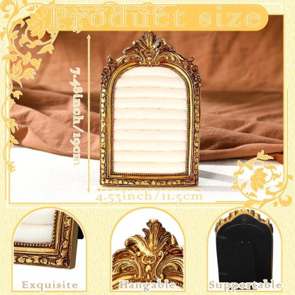 Vintage Ring Holder Arch – Antique Gold Suede Jewelry Display Frame