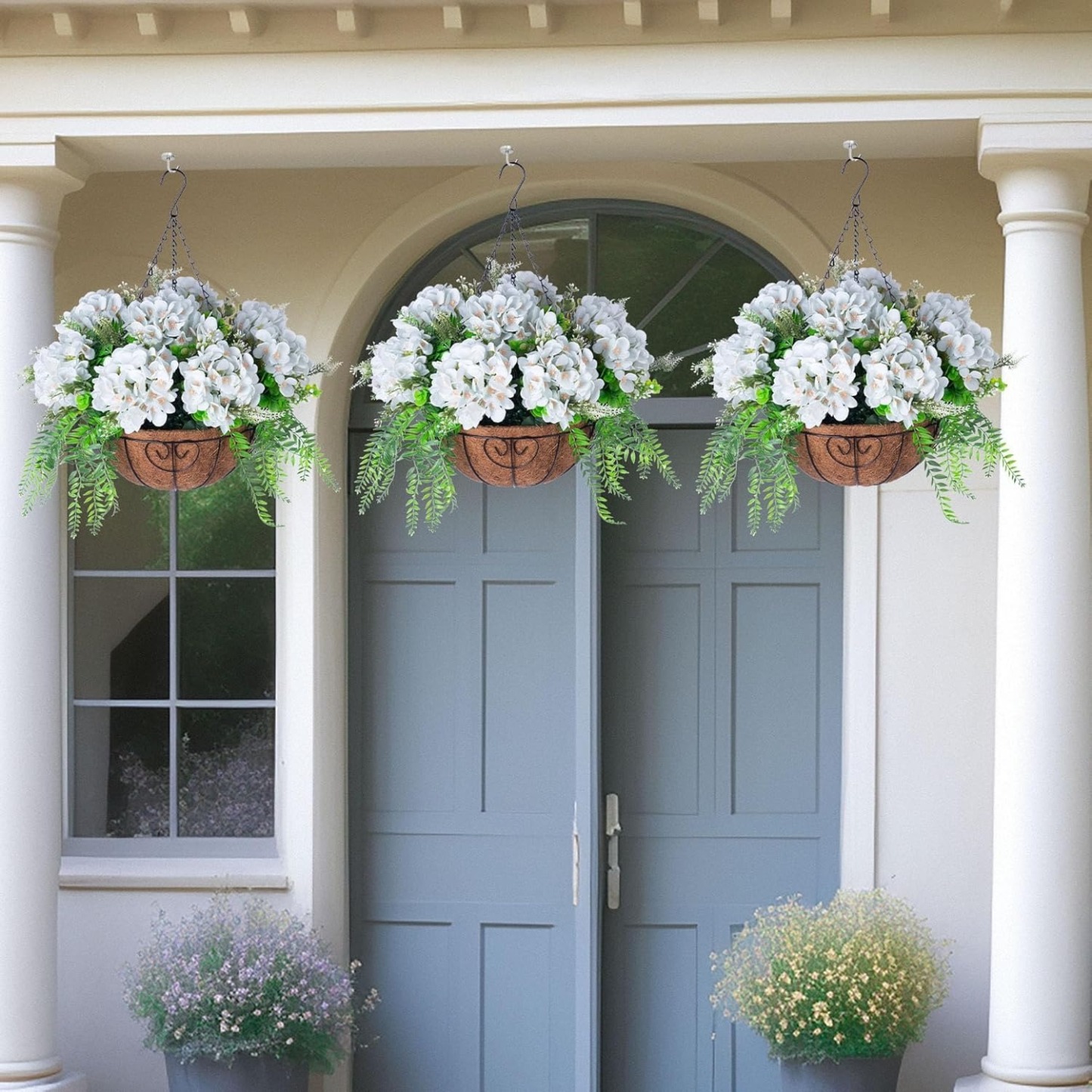 Hanging Fake Silk Hydrangea Flowers with Basket