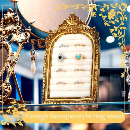 Vintage Ring Holder Arch – Antique Gold Suede Jewelry Display Frame