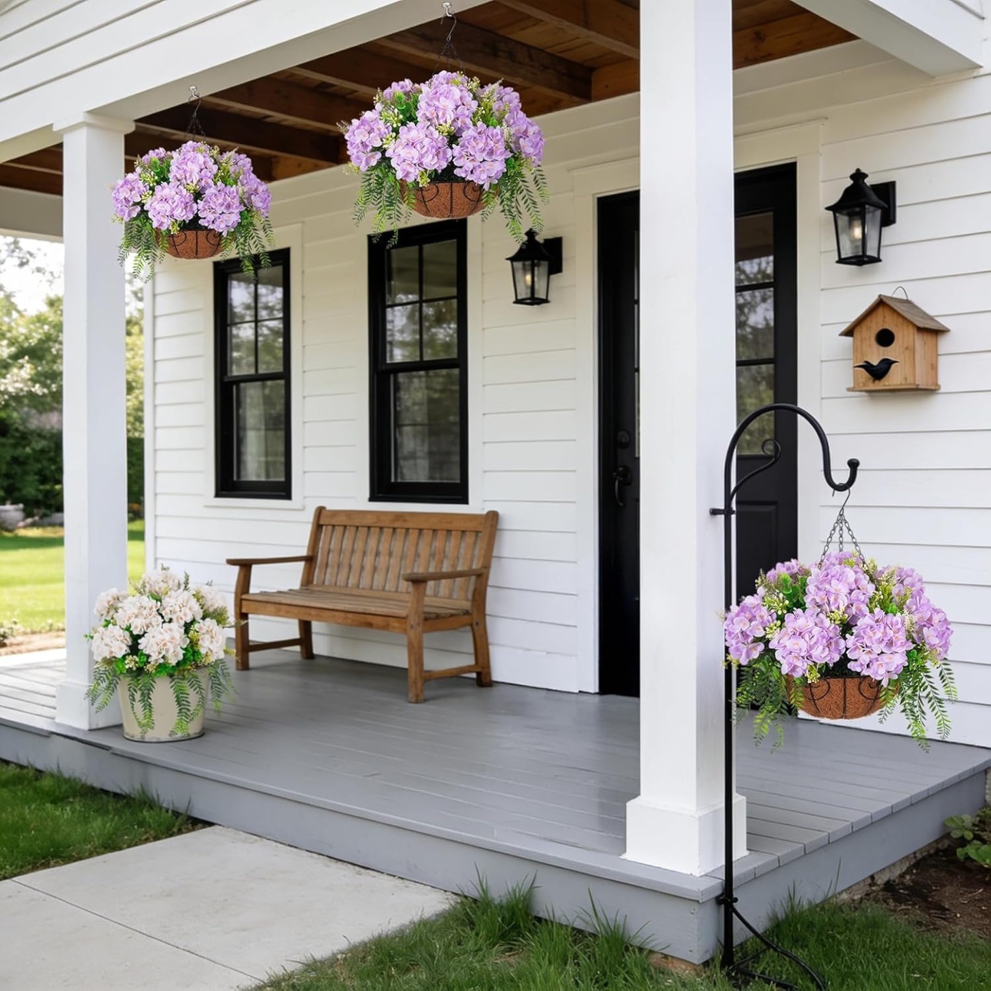 Hanging Fake Silk Hydrangea Flowers with Basket