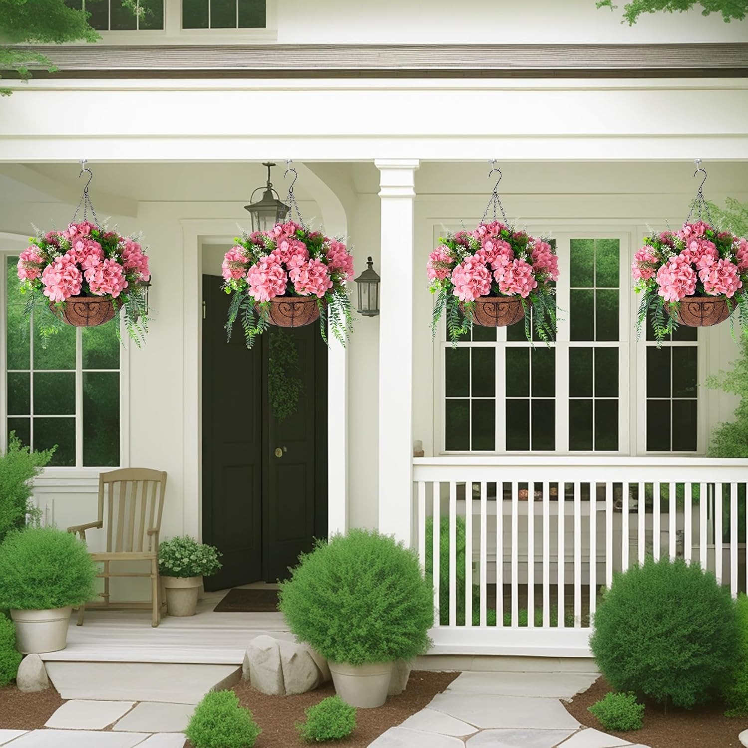Hanging Fake Silk Hydrangea Flowers with Basket