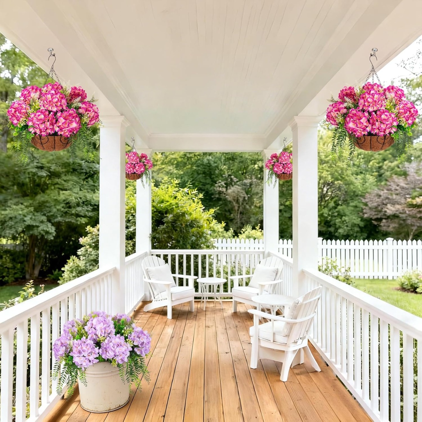 Hanging Fake Silk Hydrangea Flowers with Basket