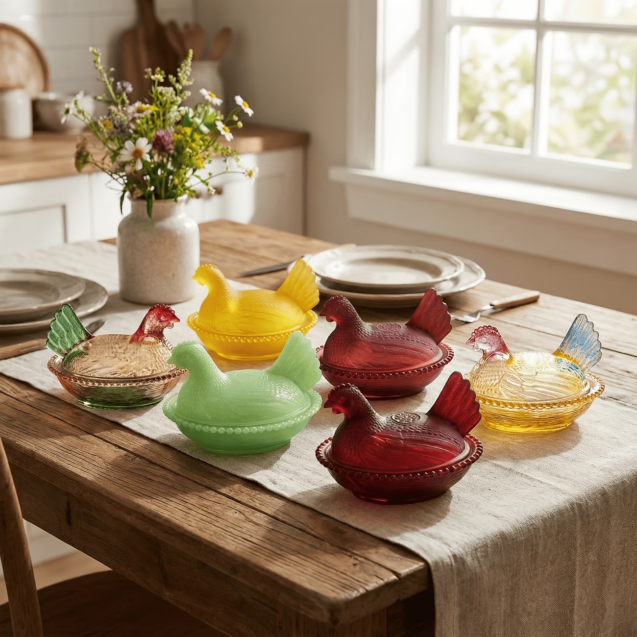 Elegant And Durable Chicken-Shaped Crystal Glass Storage Jar