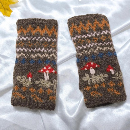 Mushroom Knitted Woolen Handwarmer with Fleece Lining