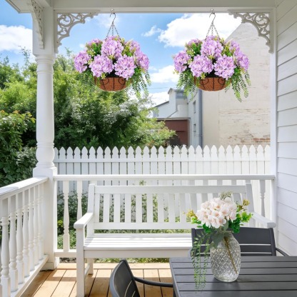 Hanging Fake Silk Hydrangea Flowers with Basket