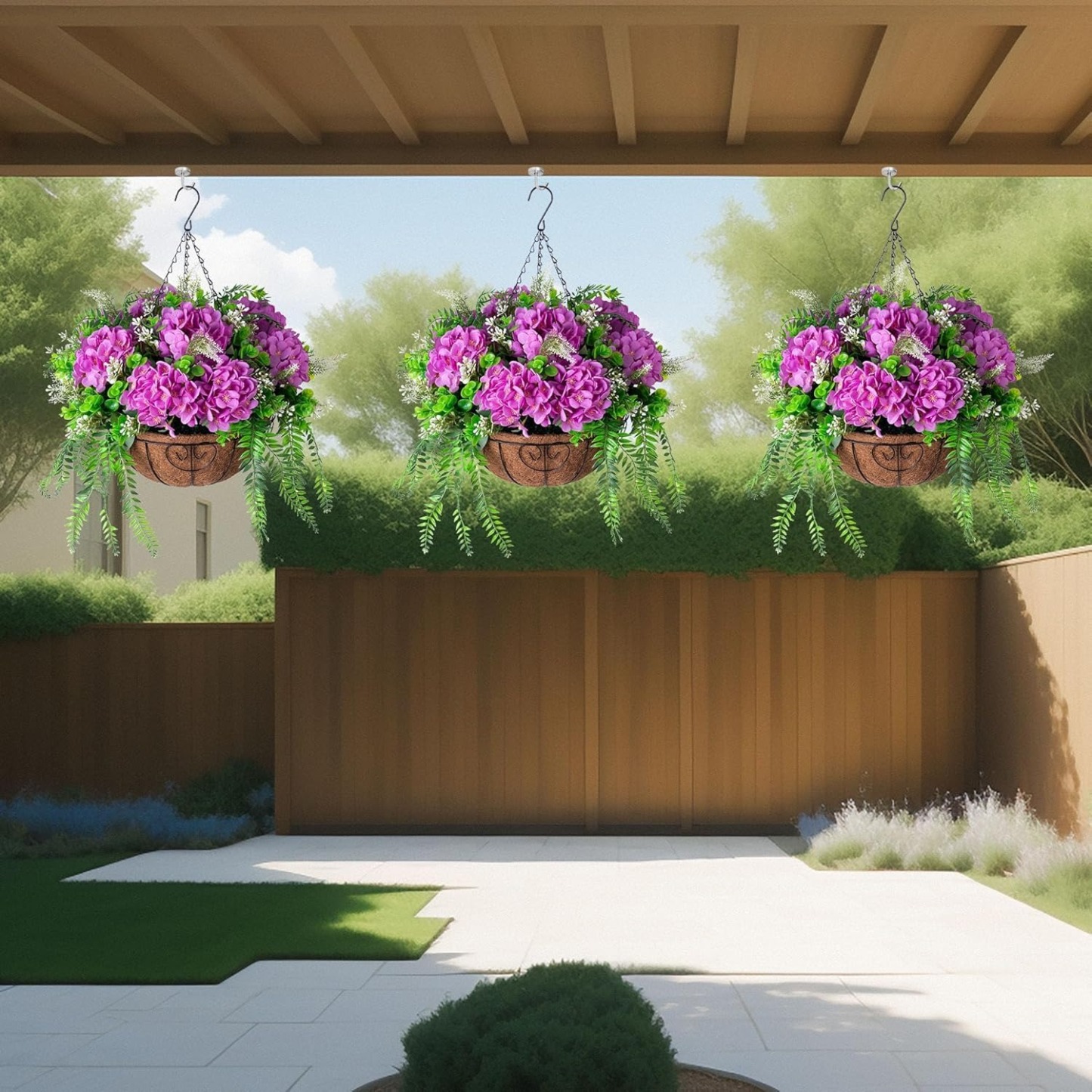Hanging Fake Silk Hydrangea Flowers with Basket
