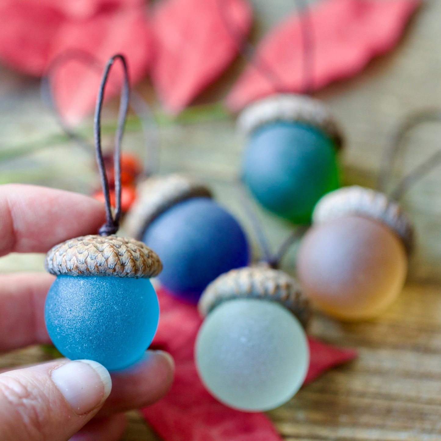 Handmade Sea Glass Acorns with Natural Caps
