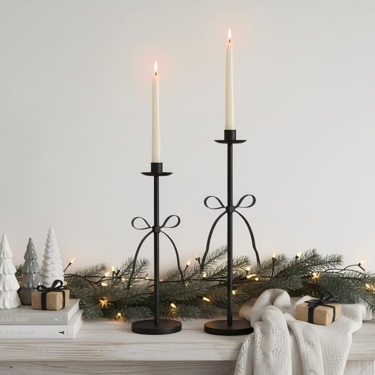 Metal Bow Tall Candle Sticks Holder Decor