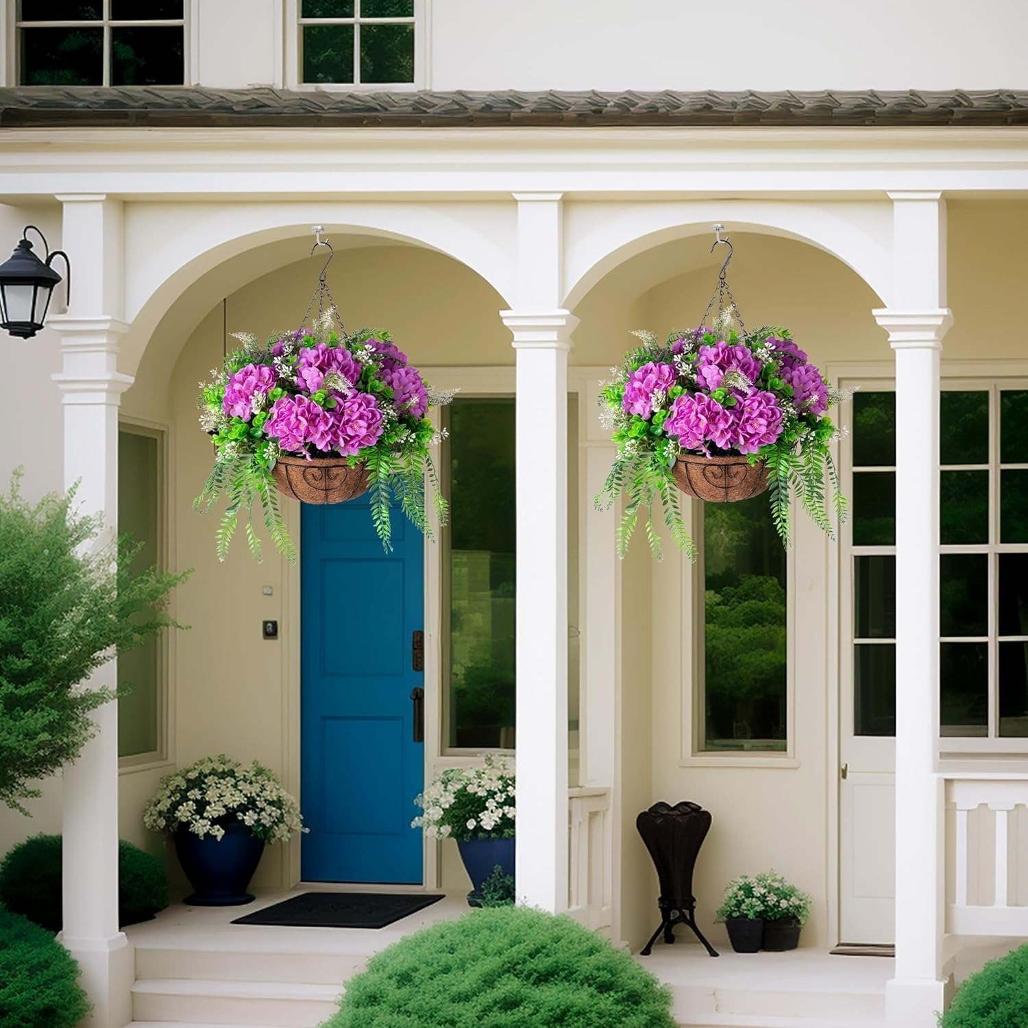 Hanging Fake Silk Hydrangea Flowers with Basket