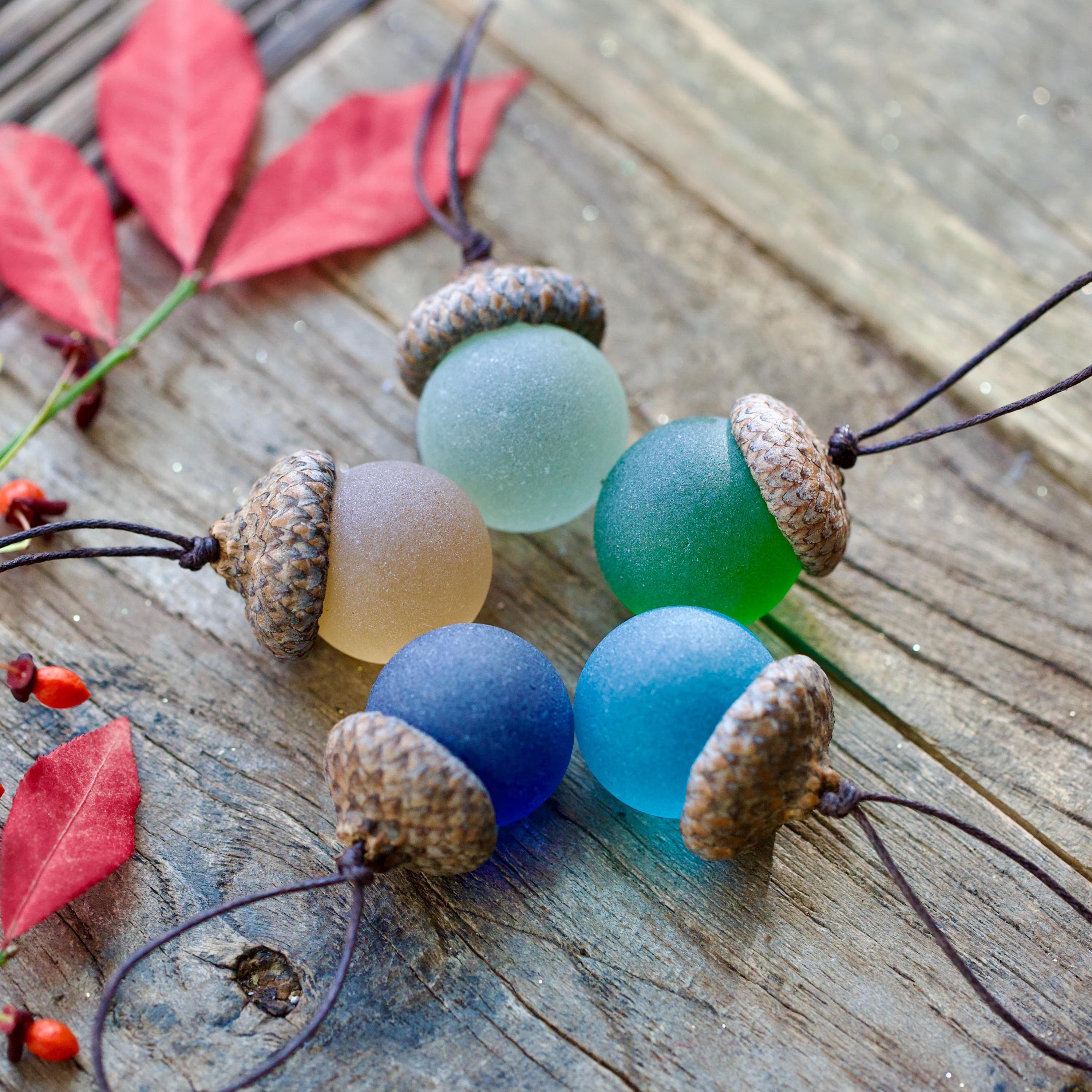 Handmade Sea Glass Acorns with Natural Caps