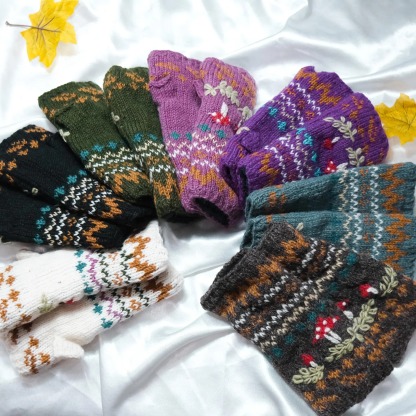Mushroom Knitted Woolen Handwarmer with Fleece Lining