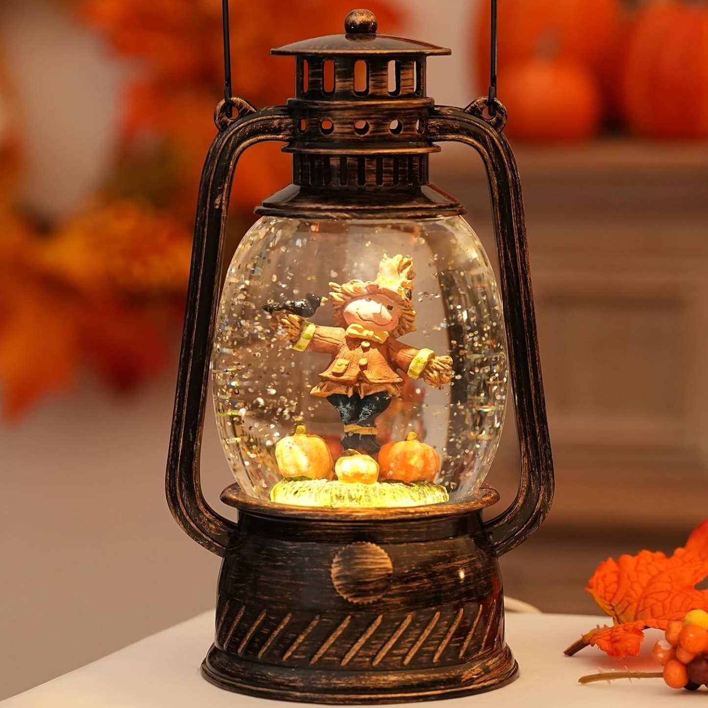 Light Up Scarecrow Snow Globe Lantern